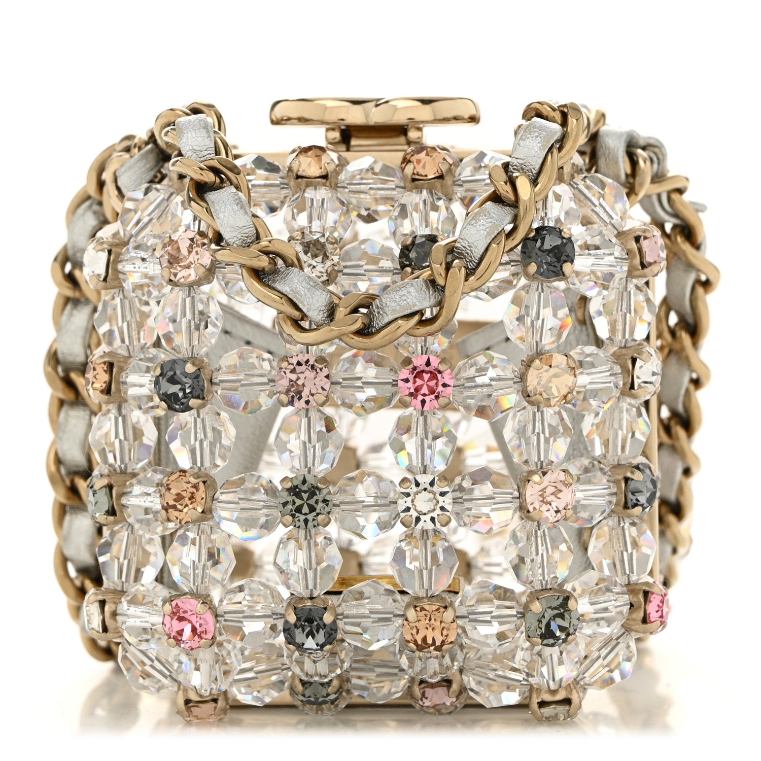 Chanel Metal Bead Crystal Minaudiere CC Mini Evening Bag Gold Multicolor