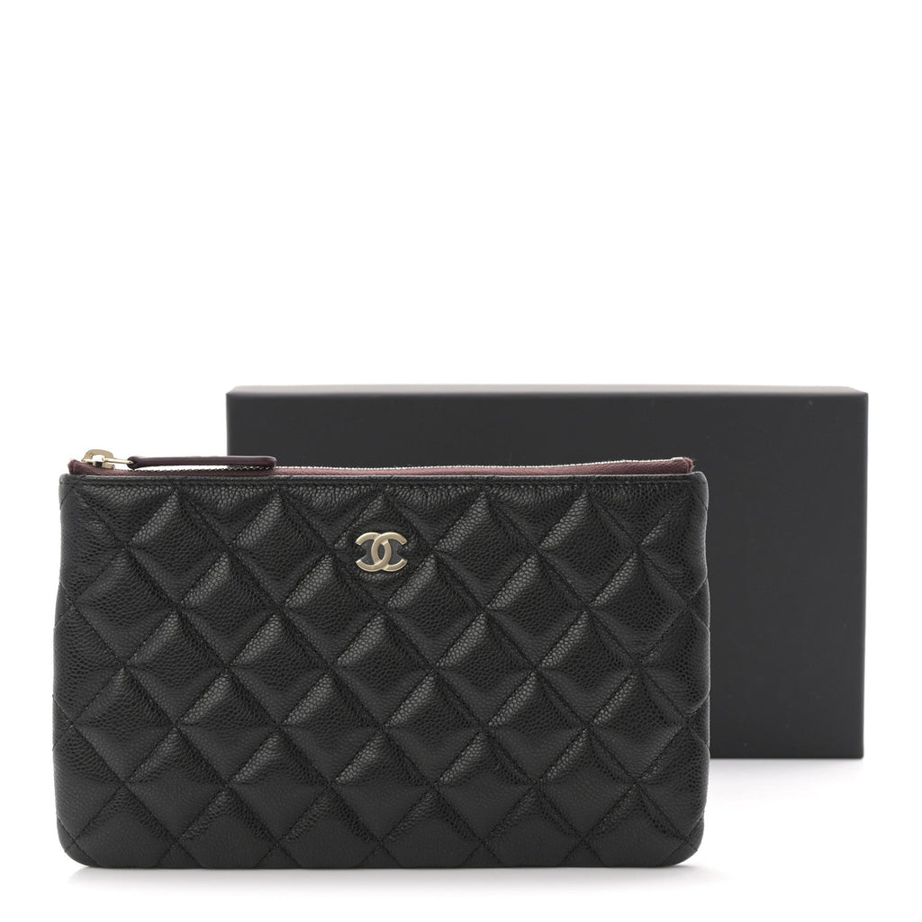 Caviar Quilted Small Zipped Pouch Black