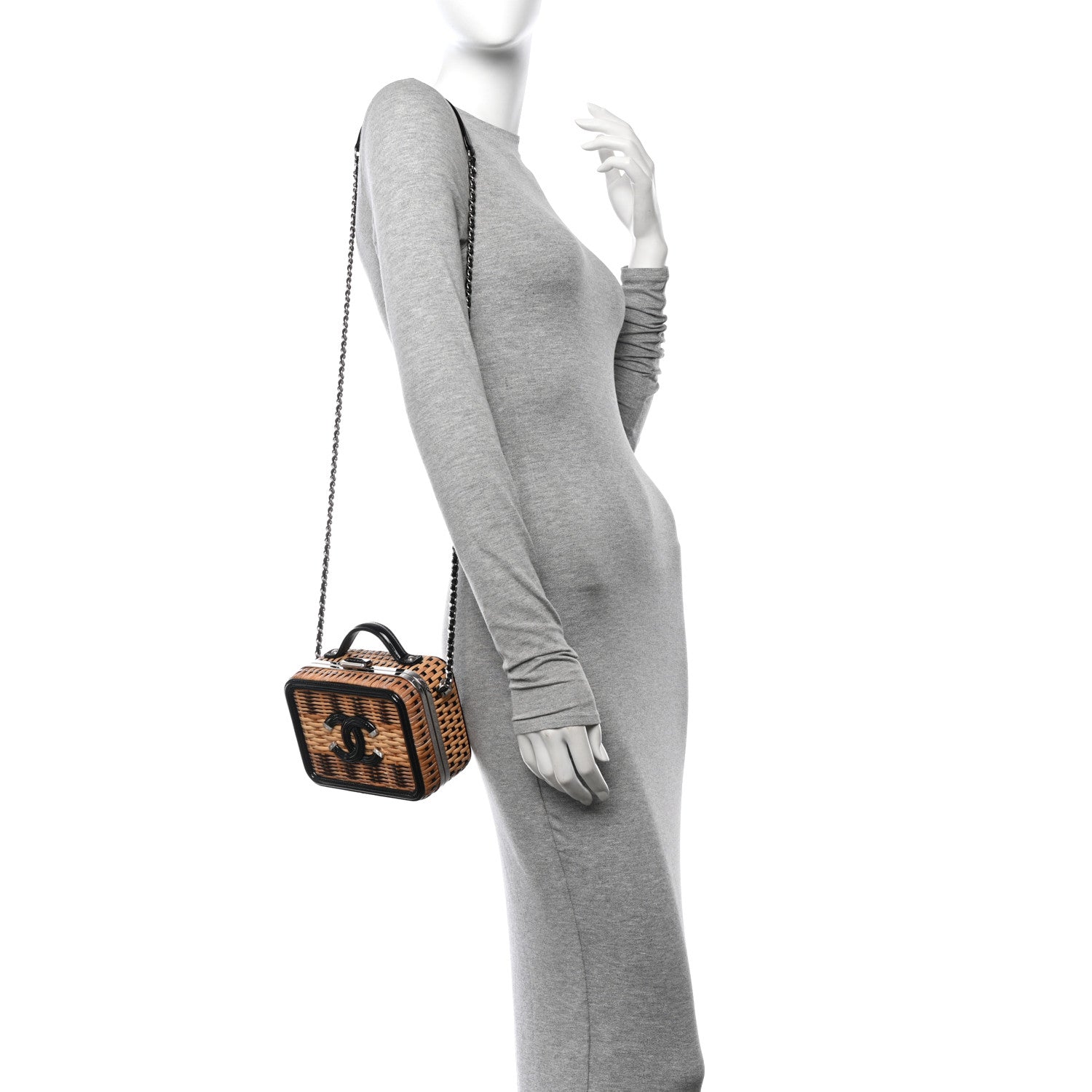Chanel Raffia Patent Small CC Filigree Vanity Case Black