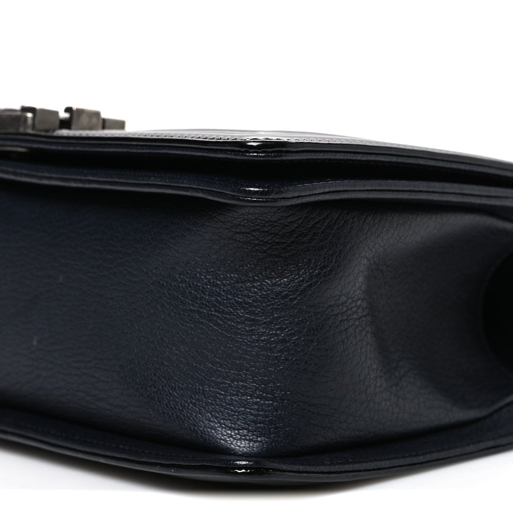 Chanel Goatskin Quilted Patent Medium Duo Boy Flap Black