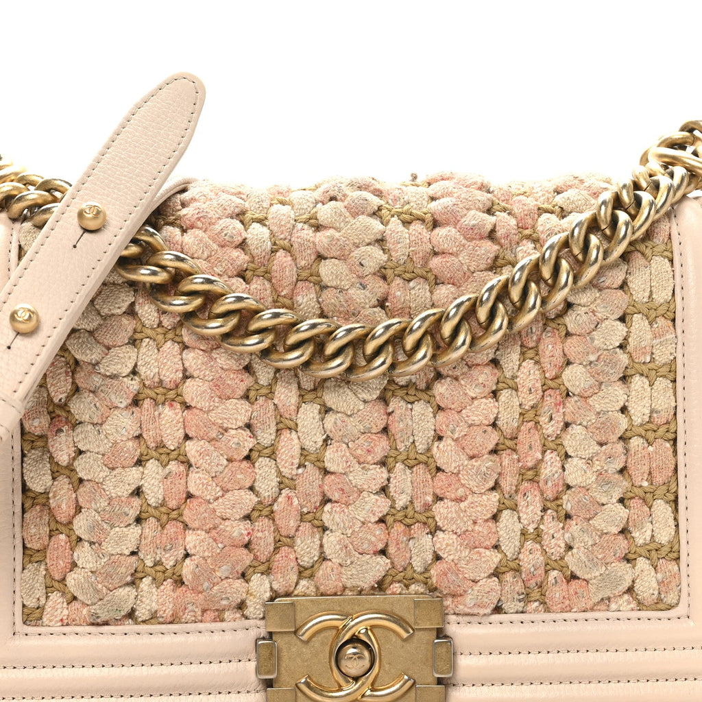 Chanel Braided Tweed Lambskin Medium Boy Flap Pink