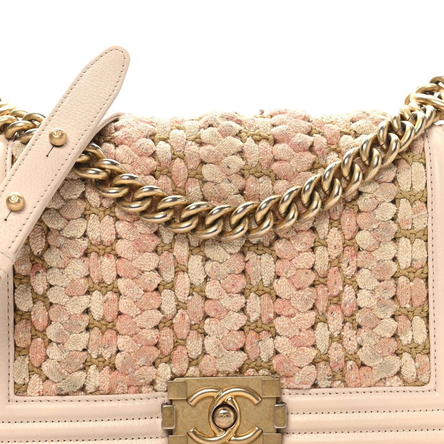 Chanel Braided Tweed Lambskin Medium Boy Flap Pink
