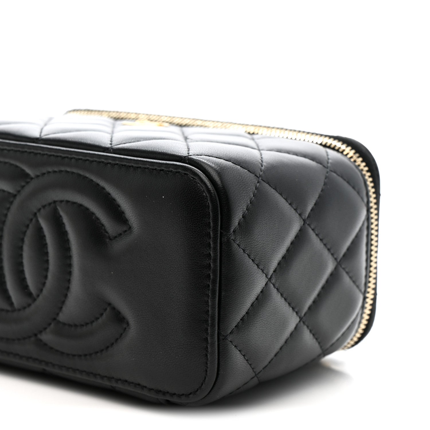 Chanel Lambskin Quilted Pearl Crush Small Vanity Case With Chain Black