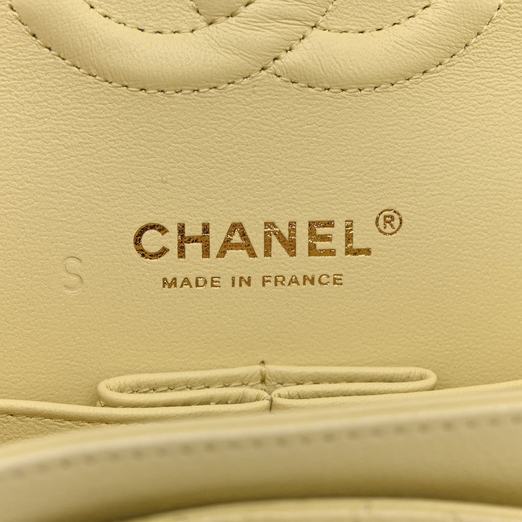 Chanel Cloudy Pearly Goatskin Quilted Medium Double Flap Light Yellow