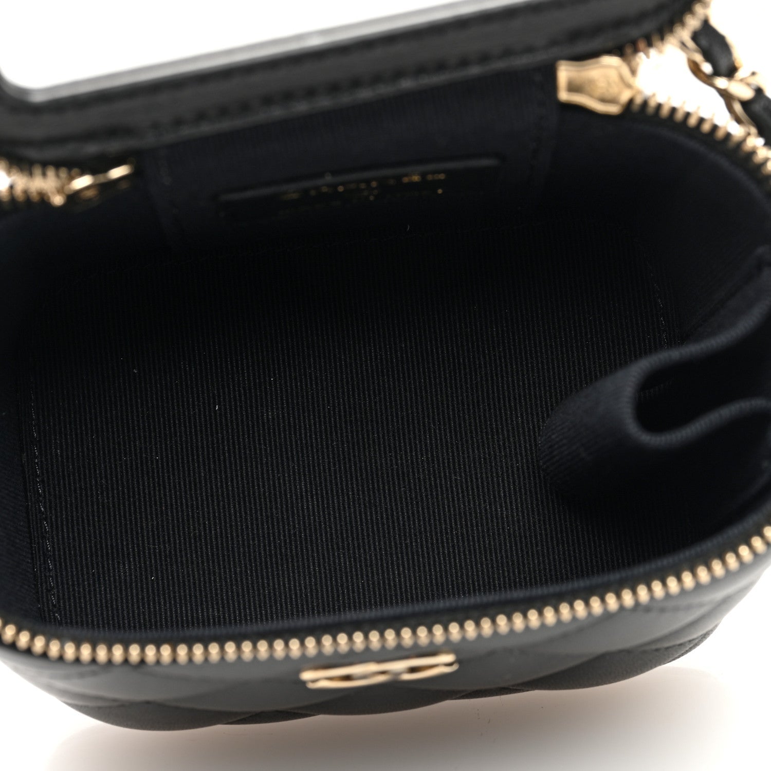 Chanel Lambskin Quilted Mini Vanity Case With Pearl Chain Black