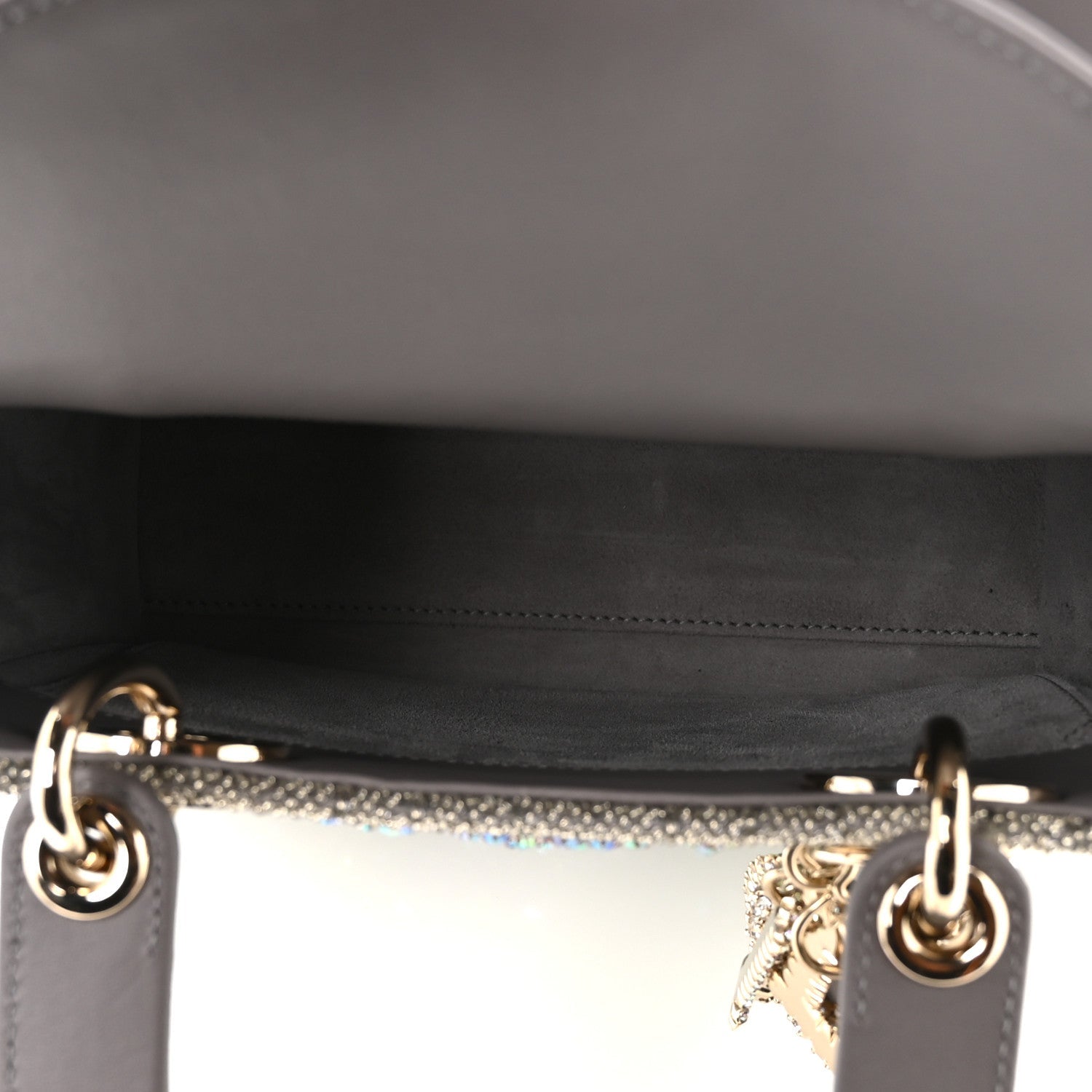 Christian Dior Calfskin Satin Celestial Bead Embroidery Embroidered Small Lady Dior Grey Multicolor