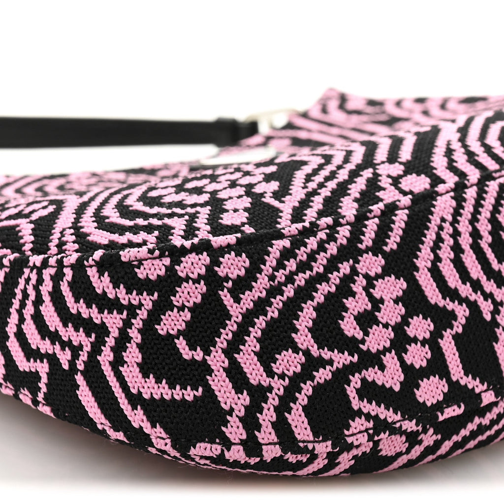 Prada Maglia Jacquard Cleo Shoulder Bag Black Rosa