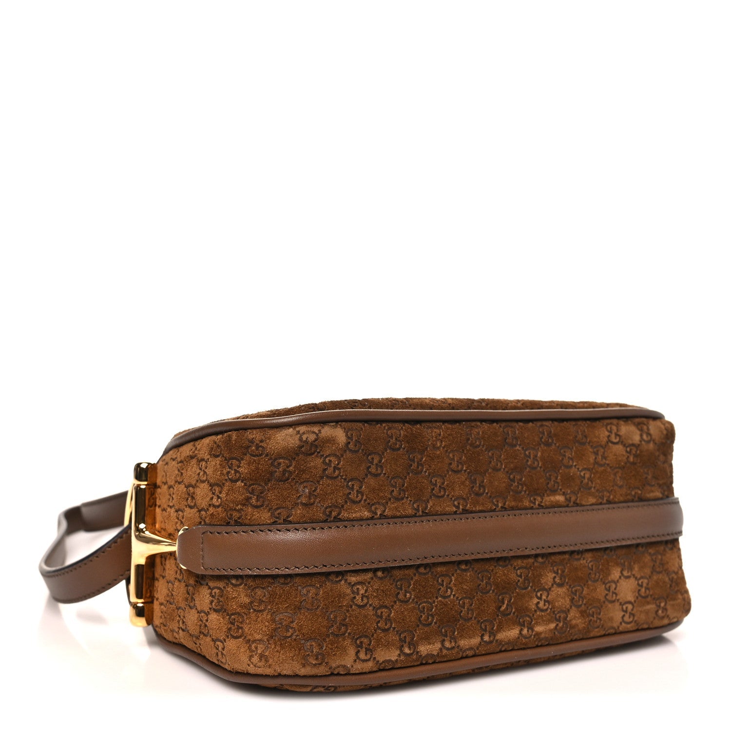Gucci Suede GG Monogram Half Horsebit Mini Shoulder Bag Brown