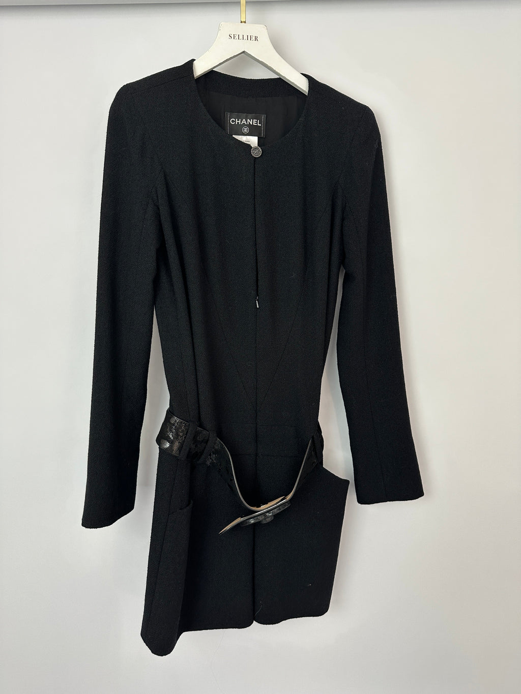 Chanel 09A Black Wool Short Dress with Crystal CC Buttons & CC Belt Details Size FR 34 (UK 6) RRP £3120