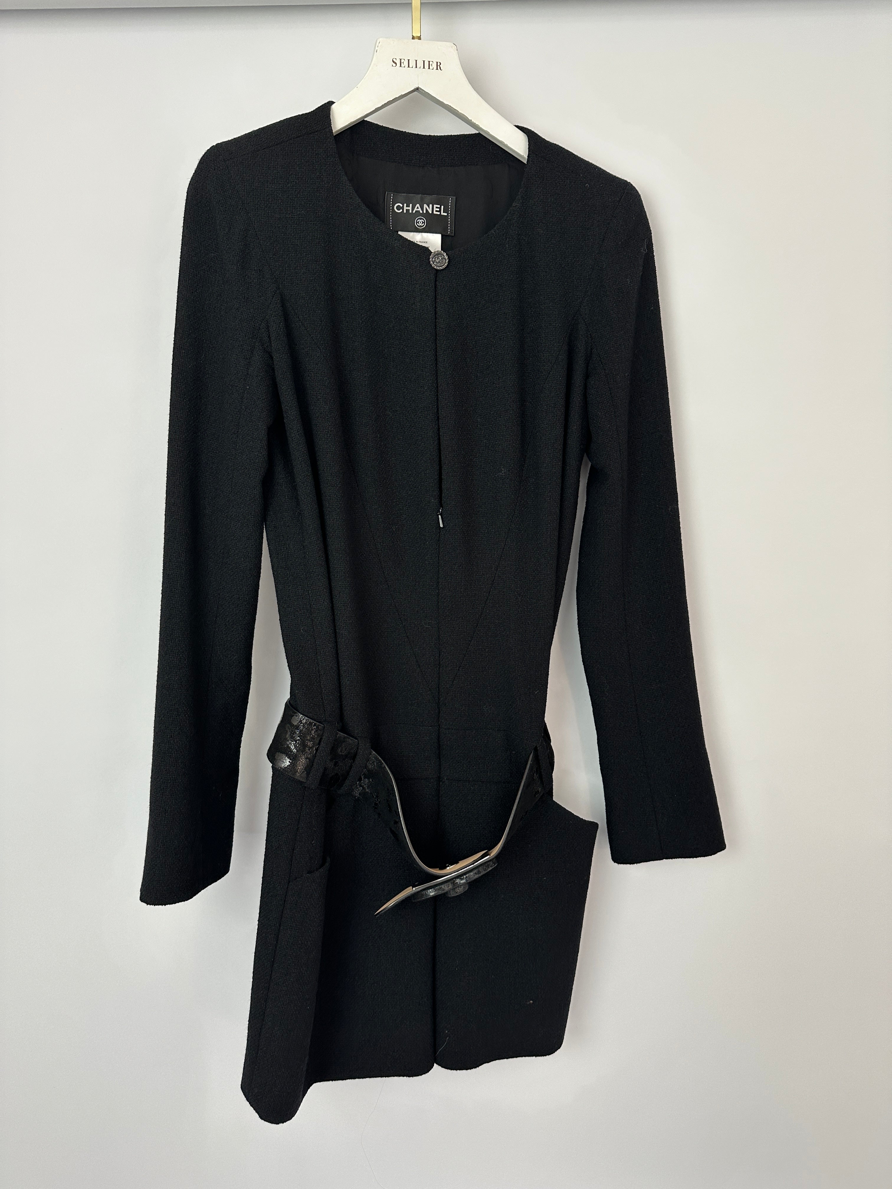 Chanel 09A Black Wool Short Dress with Crystal CC Buttons & CC Belt Details Size FR 34 (UK 6) RRP £3120