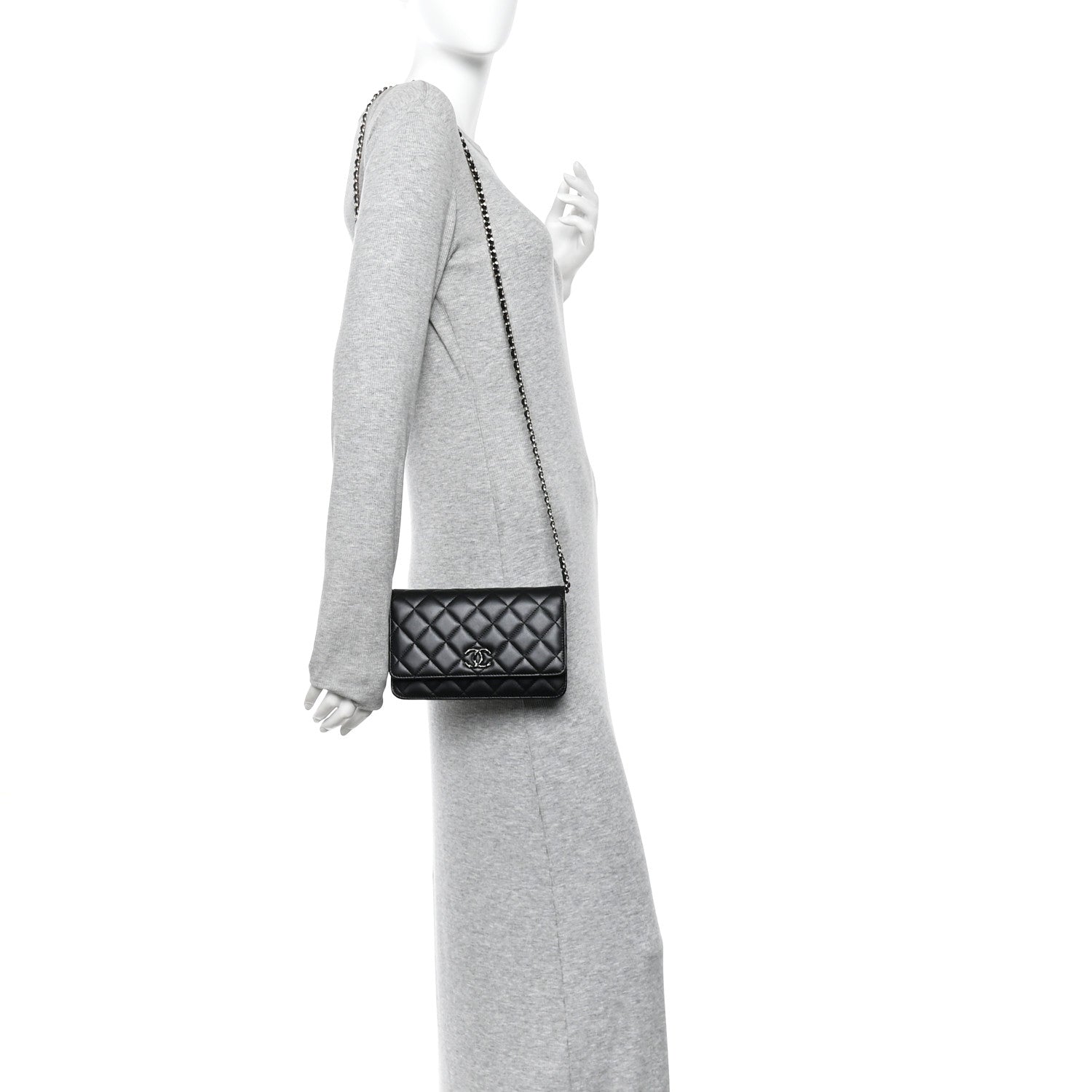 Chanel Lambskin Quilted Enamel CC Wallet On Chain WOC Black