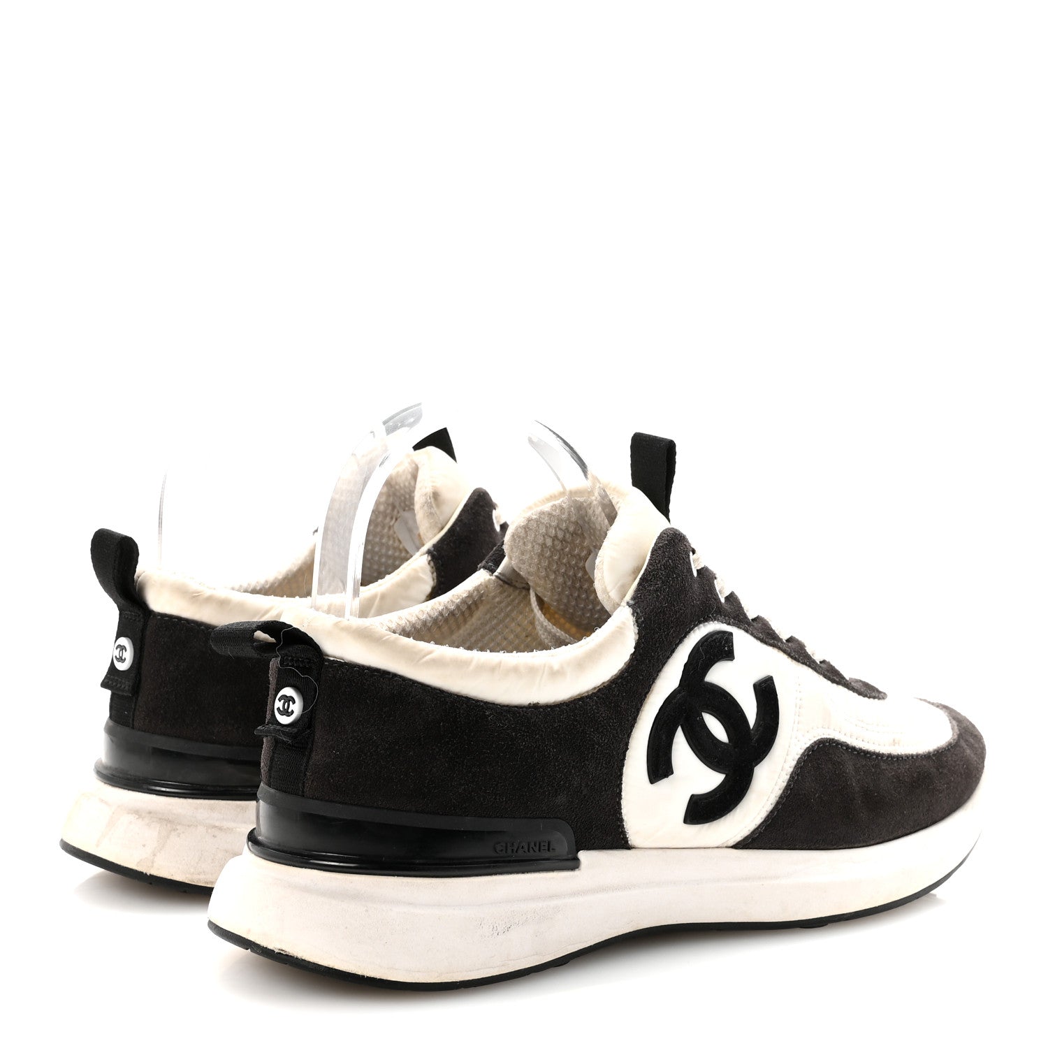 Nylon Suede Calfskin CC Sneakers 40 White Dark Grey