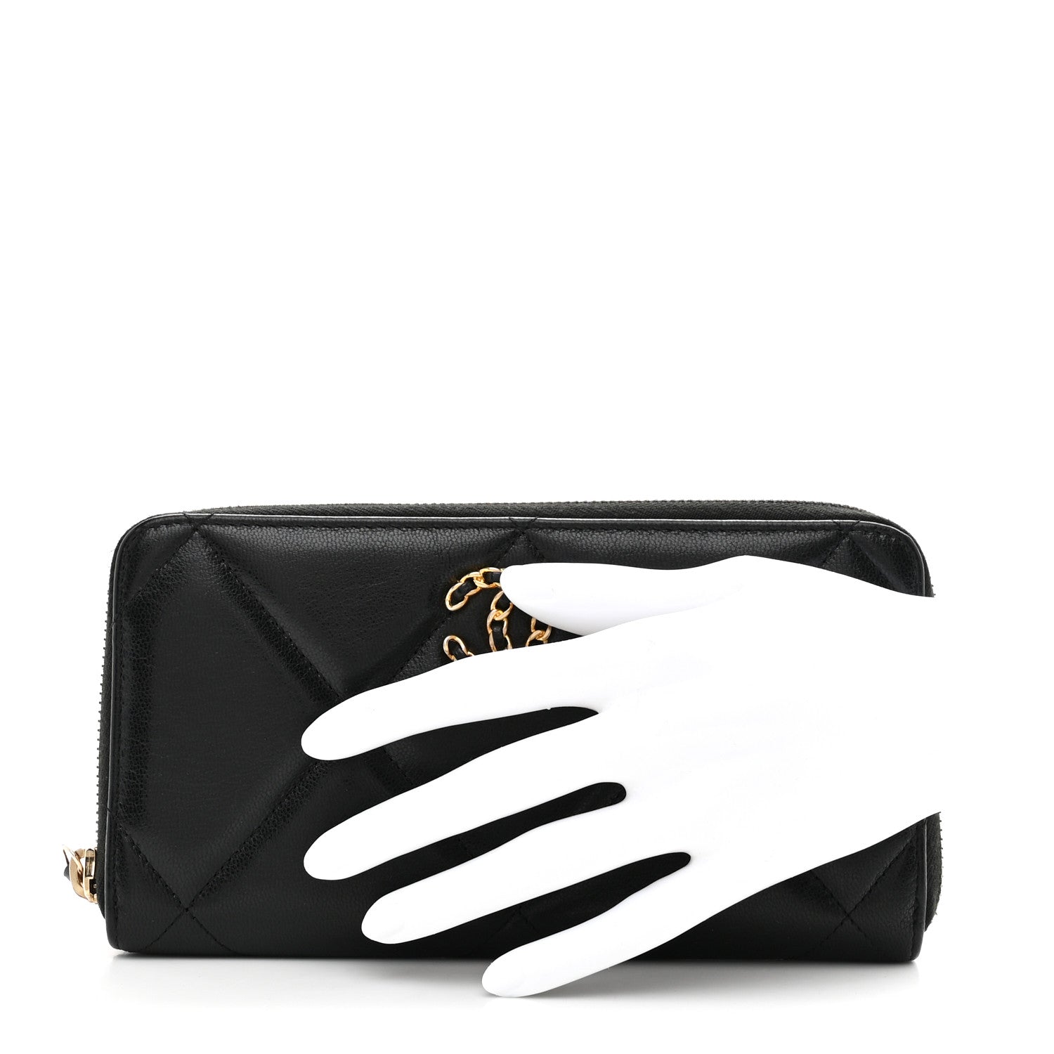Chanel Shiny Goatskin Quilted Chanel 19 Long Zipped Around Wallet Black