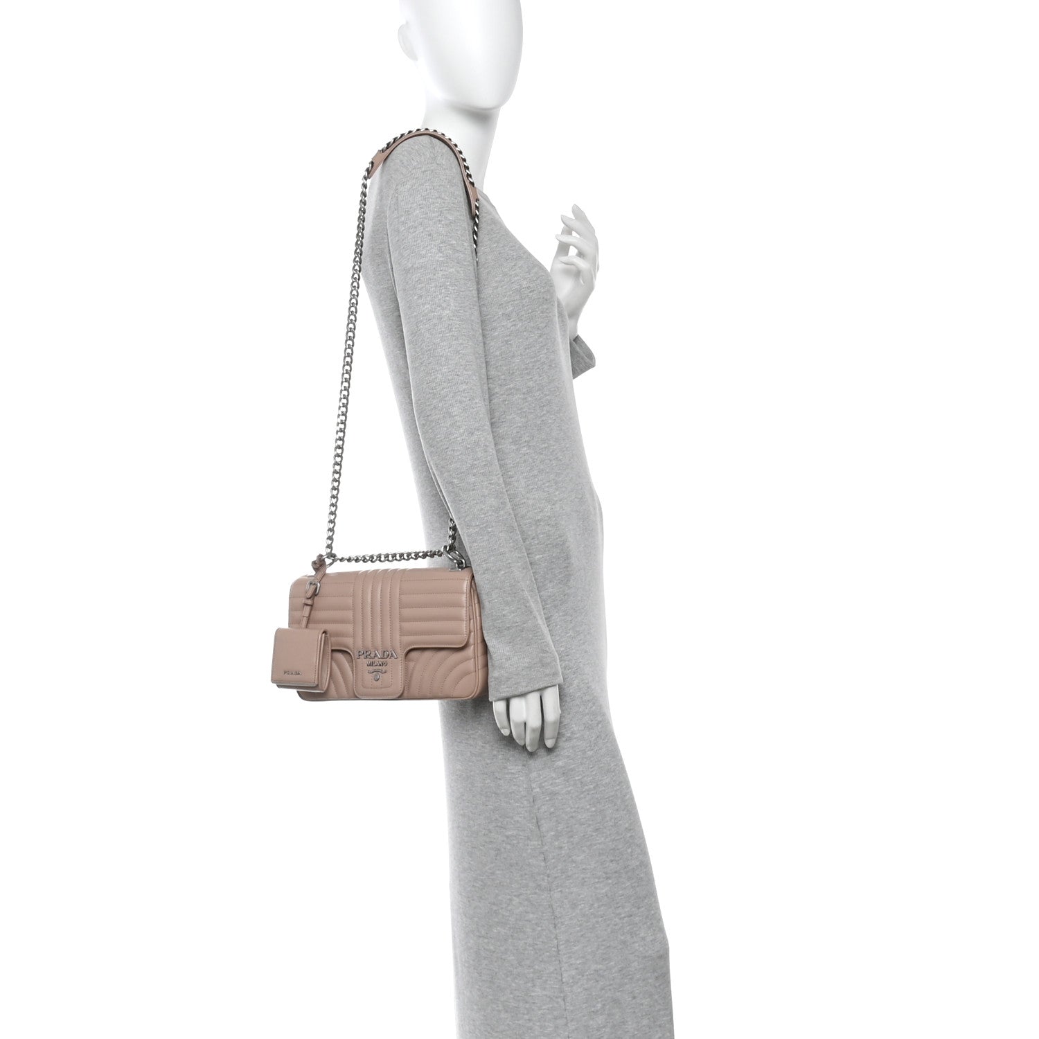 Prada Soft Calfskin Impunture Diagramme Medium Chain Flap Shoulder Bag Cipria