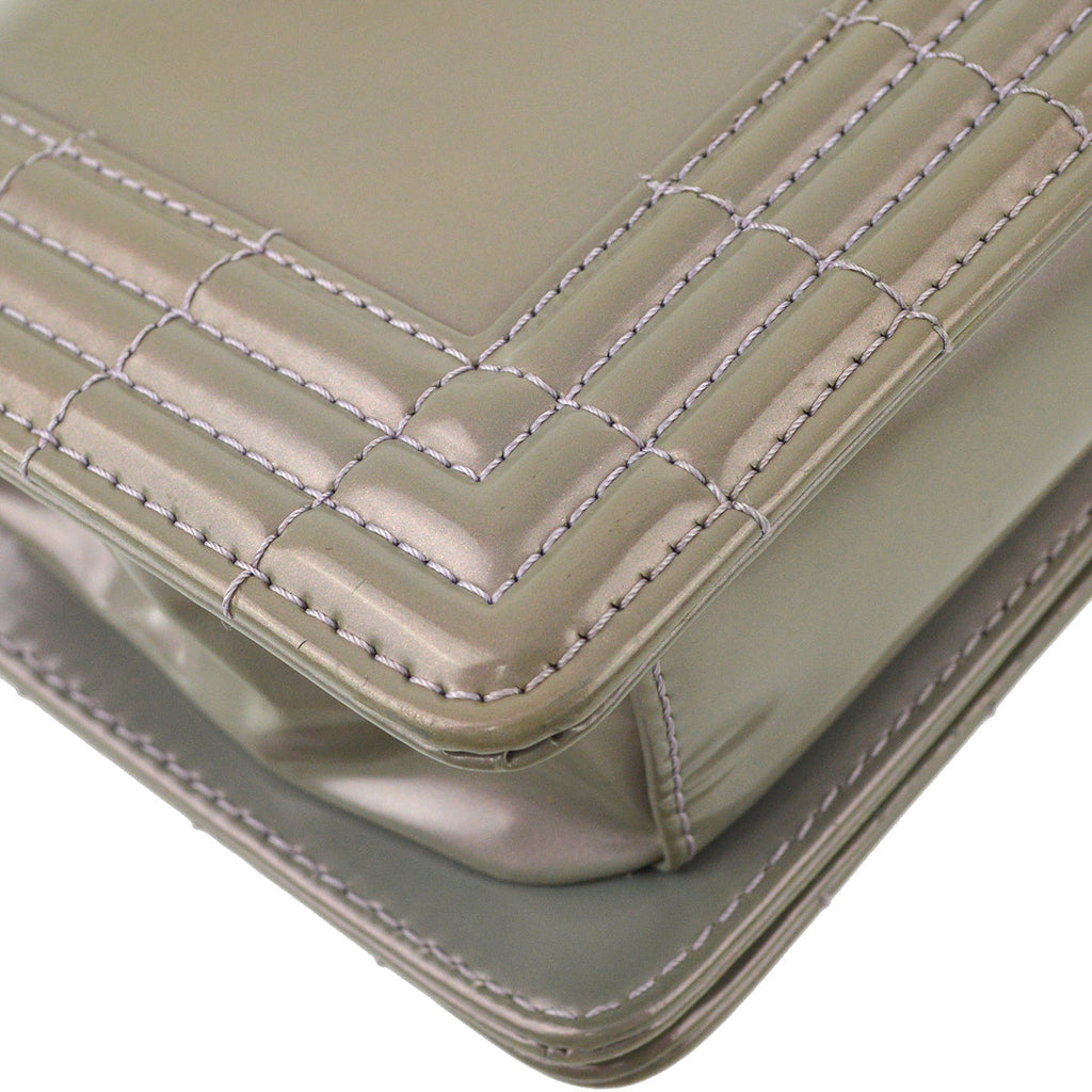 Boy Chanel 2012 Gray Patent Leather Double Chain Shoulder Bag