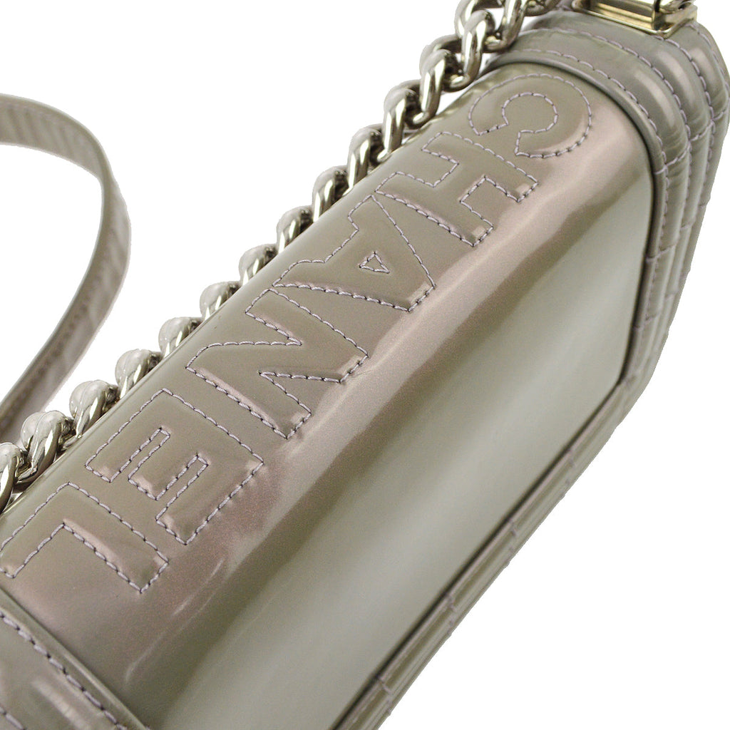 Boy Chanel 2012 Gray Patent Leather Double Chain Shoulder Bag