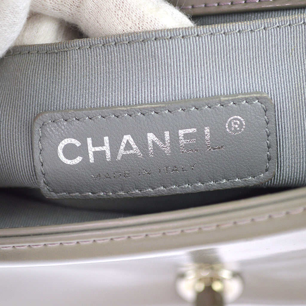 Boy Chanel 2012 Gray Patent Leather Double Chain Shoulder Bag