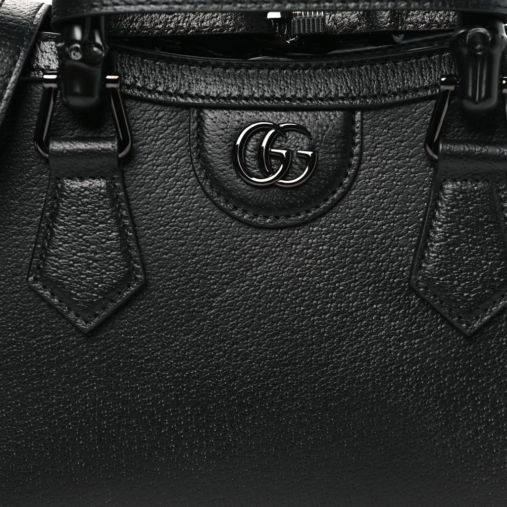 Gucci Textured Dollar Calfskin Web Monochrome Mini Diana Tote Bag Black