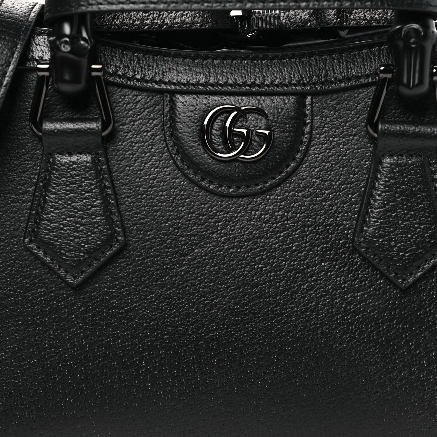 Gucci Textured Dollar Calfskin Web Monochrome Mini Diana Tote Bag Black