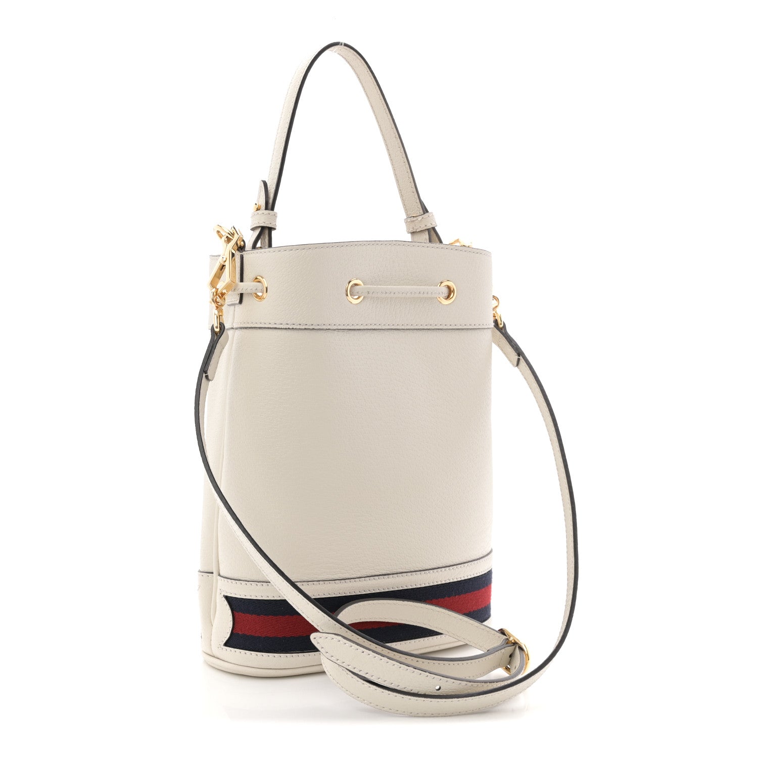 Gucci Glazed Textured Calfskin Web Small Ophidia Bucket Bag Mystic White