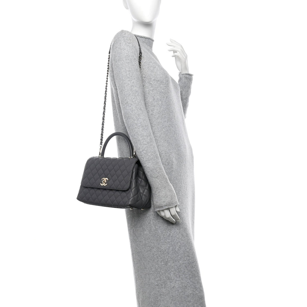 Chanel Caviar Quilted Small Coco Handle Flap Dark Grey