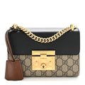 Gucci GG Supreme Monogram Calfskin Small Padlock Shoulder Bag Beige Black Cuir