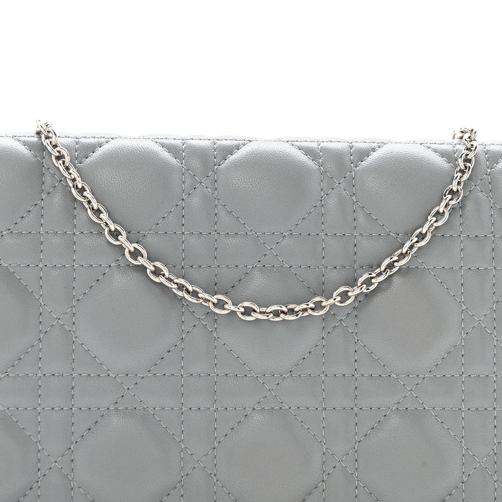 Christian Dior Lambskin Cannage Lady Dior Convertible Clutch Grey