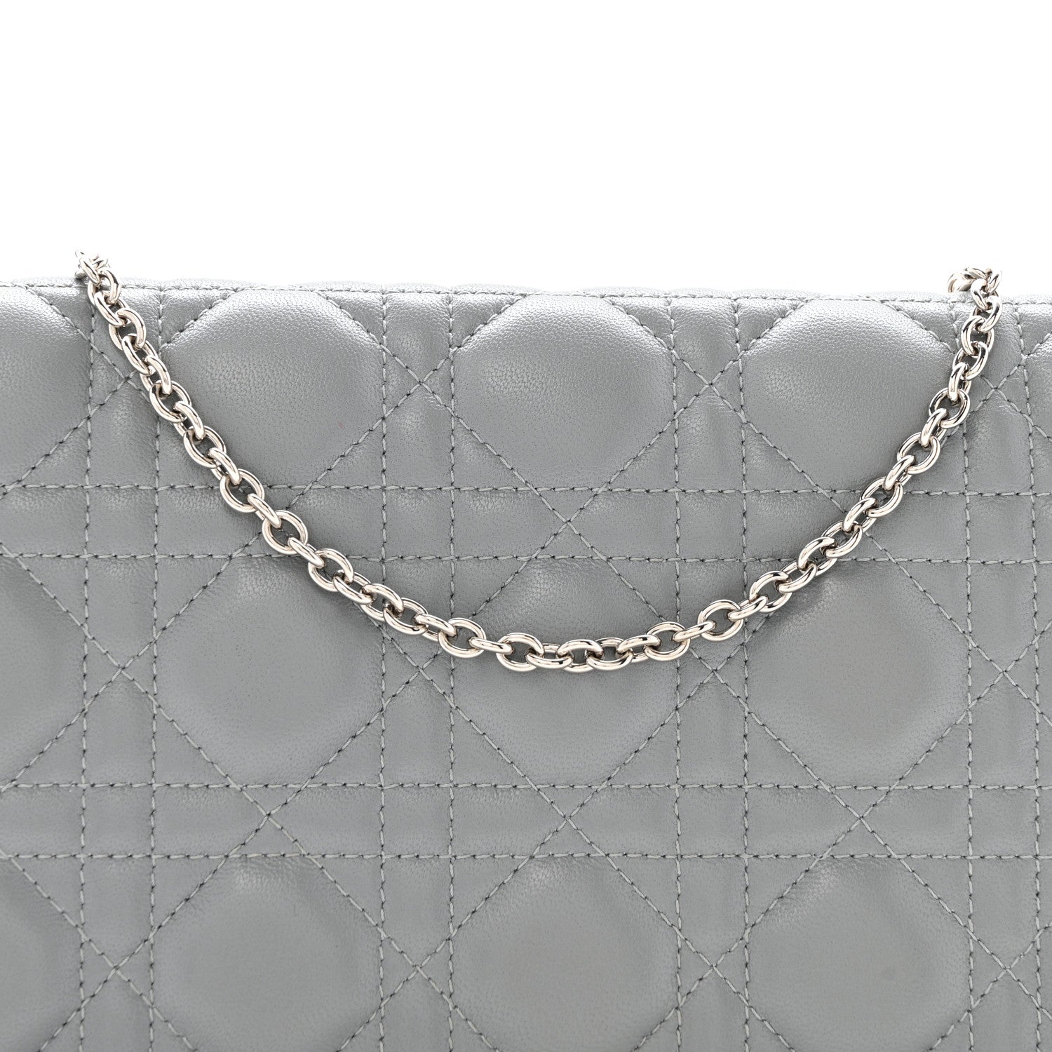 Christian Dior Lambskin Cannage Lady Dior Convertible Clutch Grey
