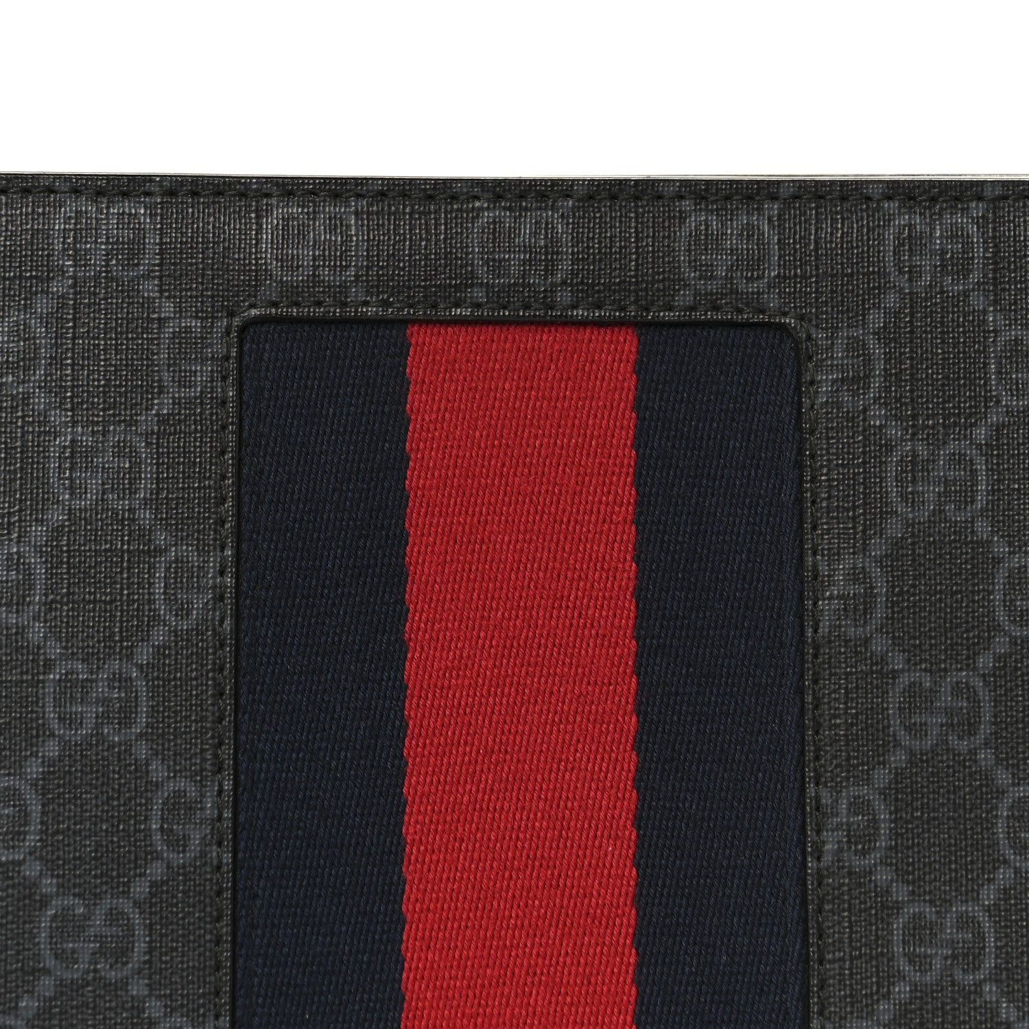 Gucci GG Supreme Monogram Selleria Calfskin Web New Web Cosmetic Case Black