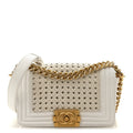 Chanel Sheepskin Braided Small Boy Reverso Flap White