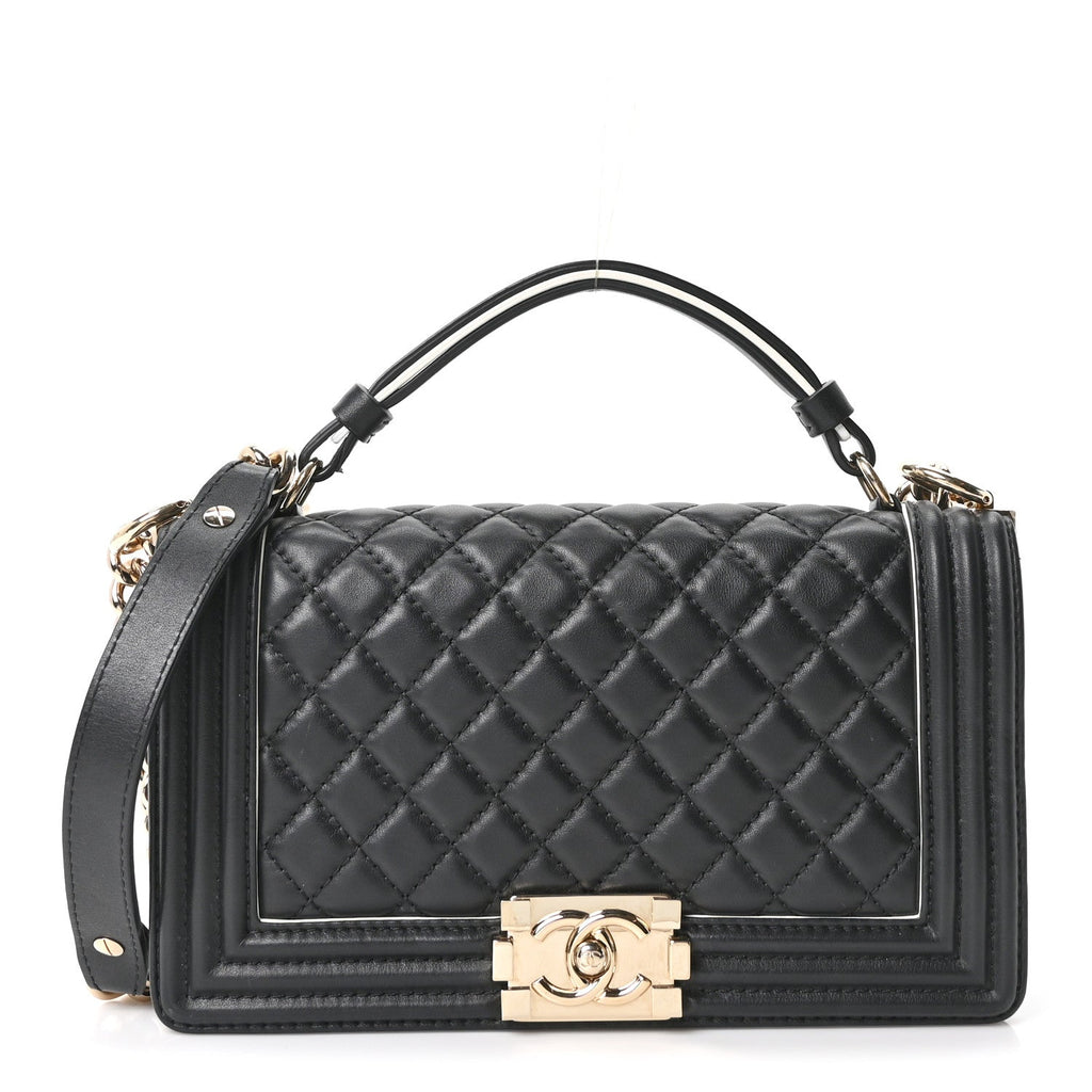 Chanel Calfskin Quilted Medium Boy Top Handle Flap Black