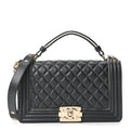 Chanel Calfskin Quilted Medium Boy Top Handle Flap Black