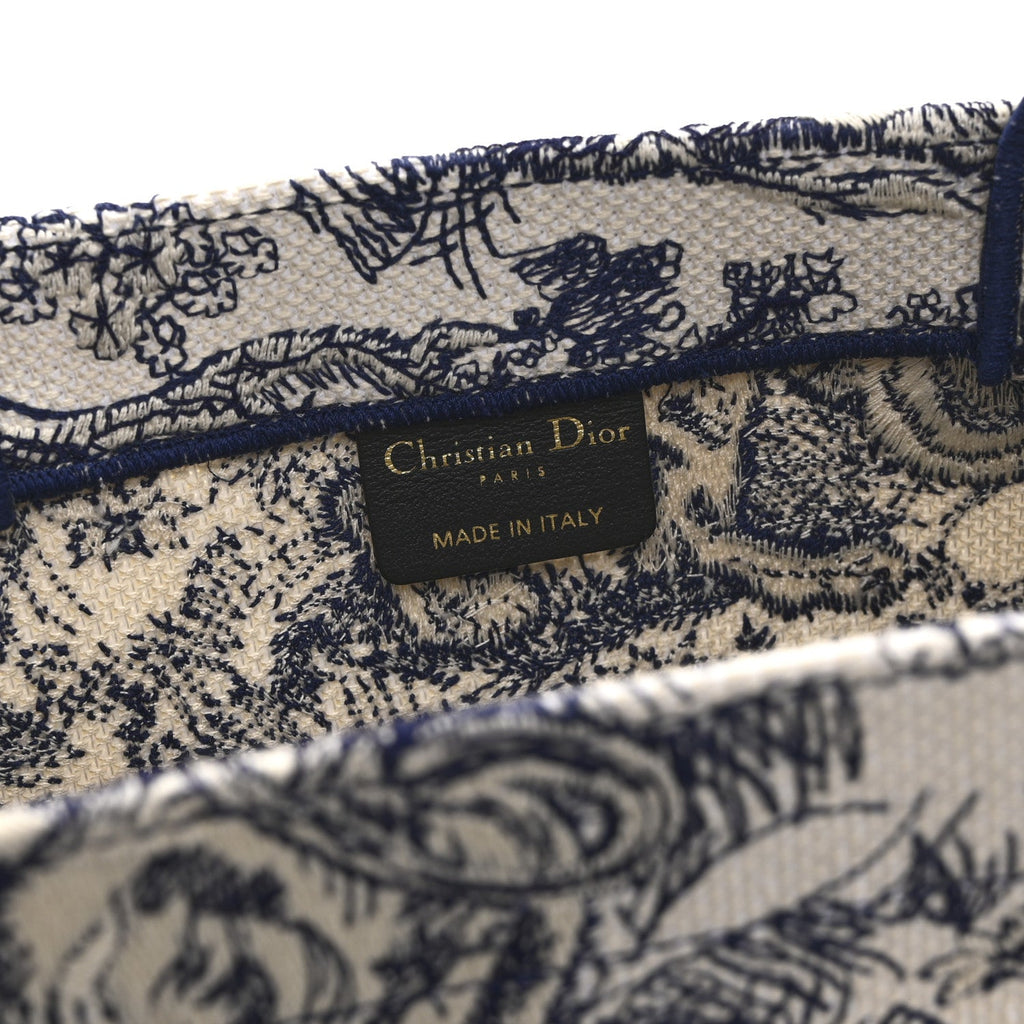 Christian Dior Canvas Embroidered Medium Dioriviera Toile De Jouy Book Tote Blue