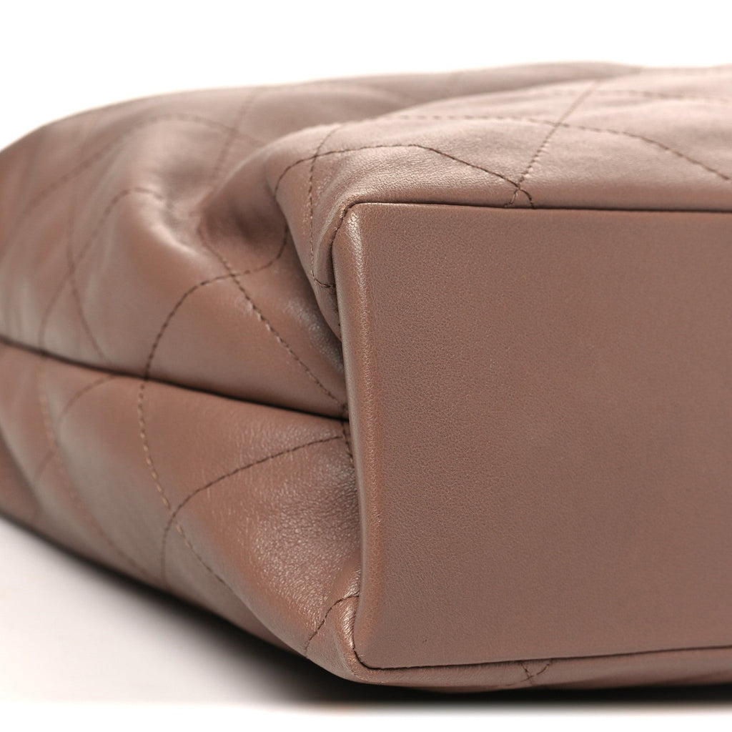 Chanel Shiny Lambskin Quilted Maxi Hobo Brown