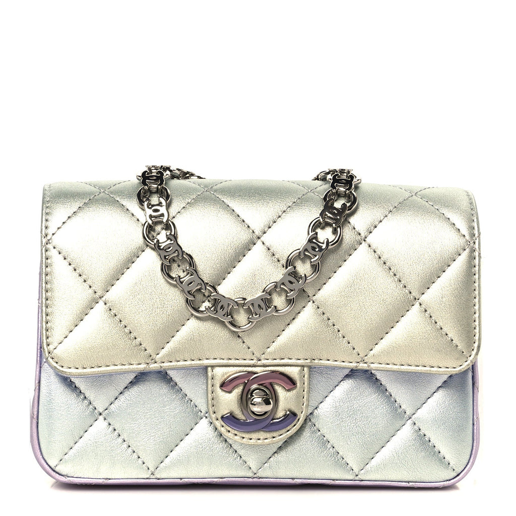 Chanel Gradient Metallic Calfskin Quilted Clutch Silver Blue Yellow Purple