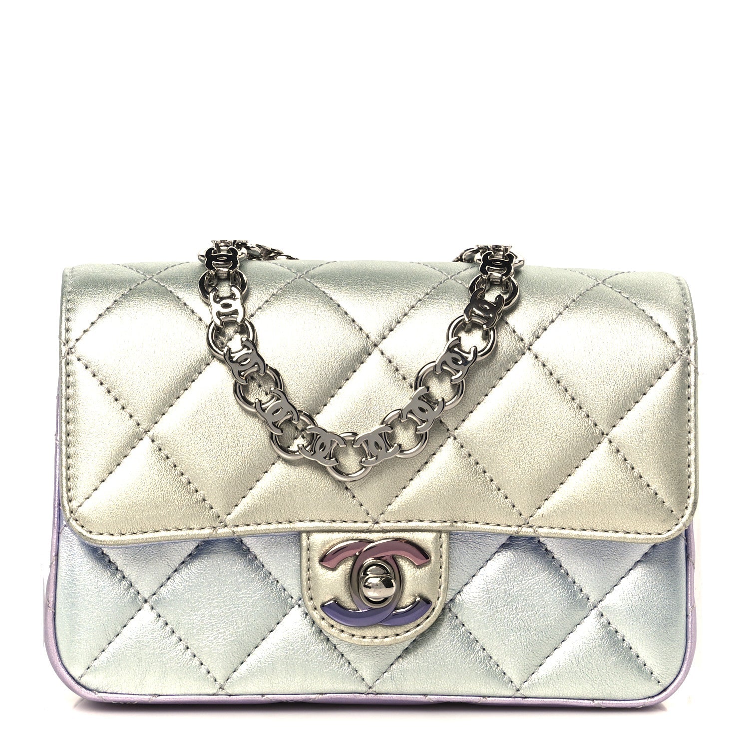 Chanel Gradient Metallic Calfskin Quilted Clutch Silver Blue Yellow Purple