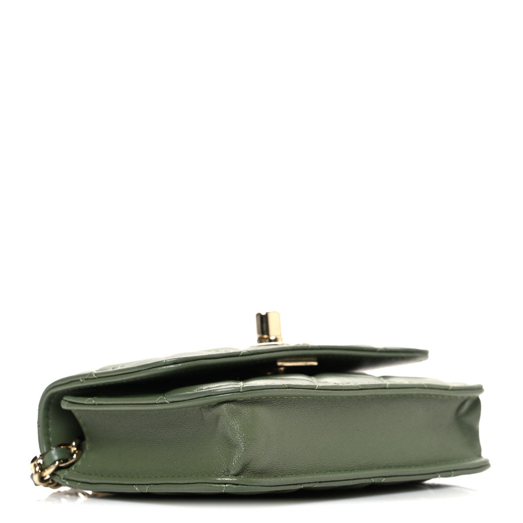 Chanel Lambskin Quilted Trendy CC Card Holder On Chain Green