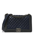 Chanel Glazed Calfskin Quilted New Medium Boy Chained Flap Navy