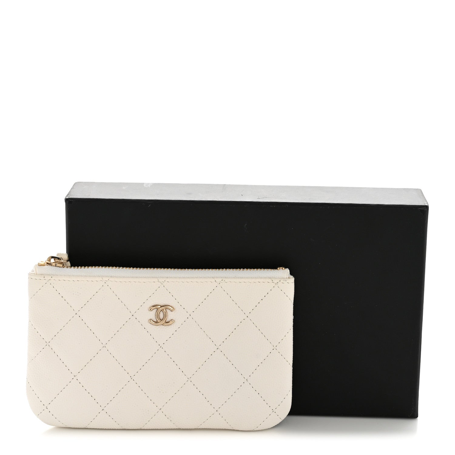 Caviar Quilted Small Cosmetic Case White