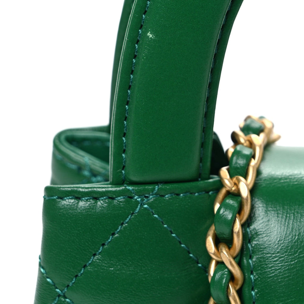 Chanel Shiny Aged Calfskin Quilted Nano Kelly Shopper Green
