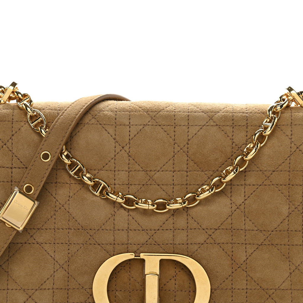 Christian Dior Shearling Cannage Large Caro Bag Camel