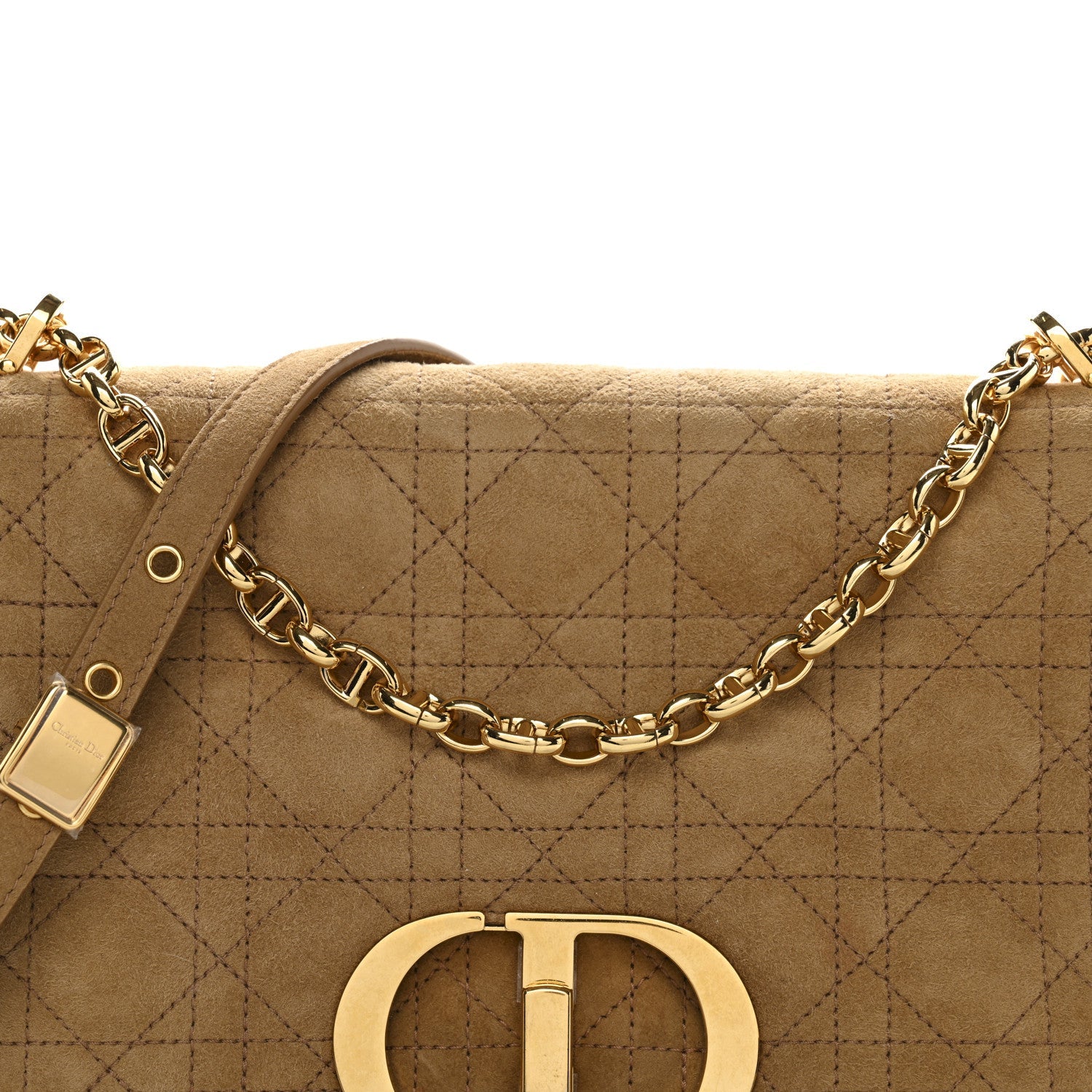 Christian Dior Shearling Cannage Large Caro Bag Camel