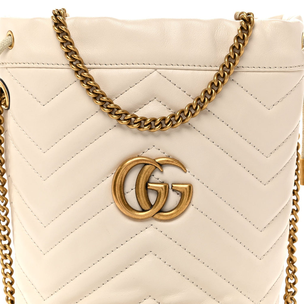 Gucci Calfskin Matelasse Mini GG Marmont 2.0 Bucket Bag White
