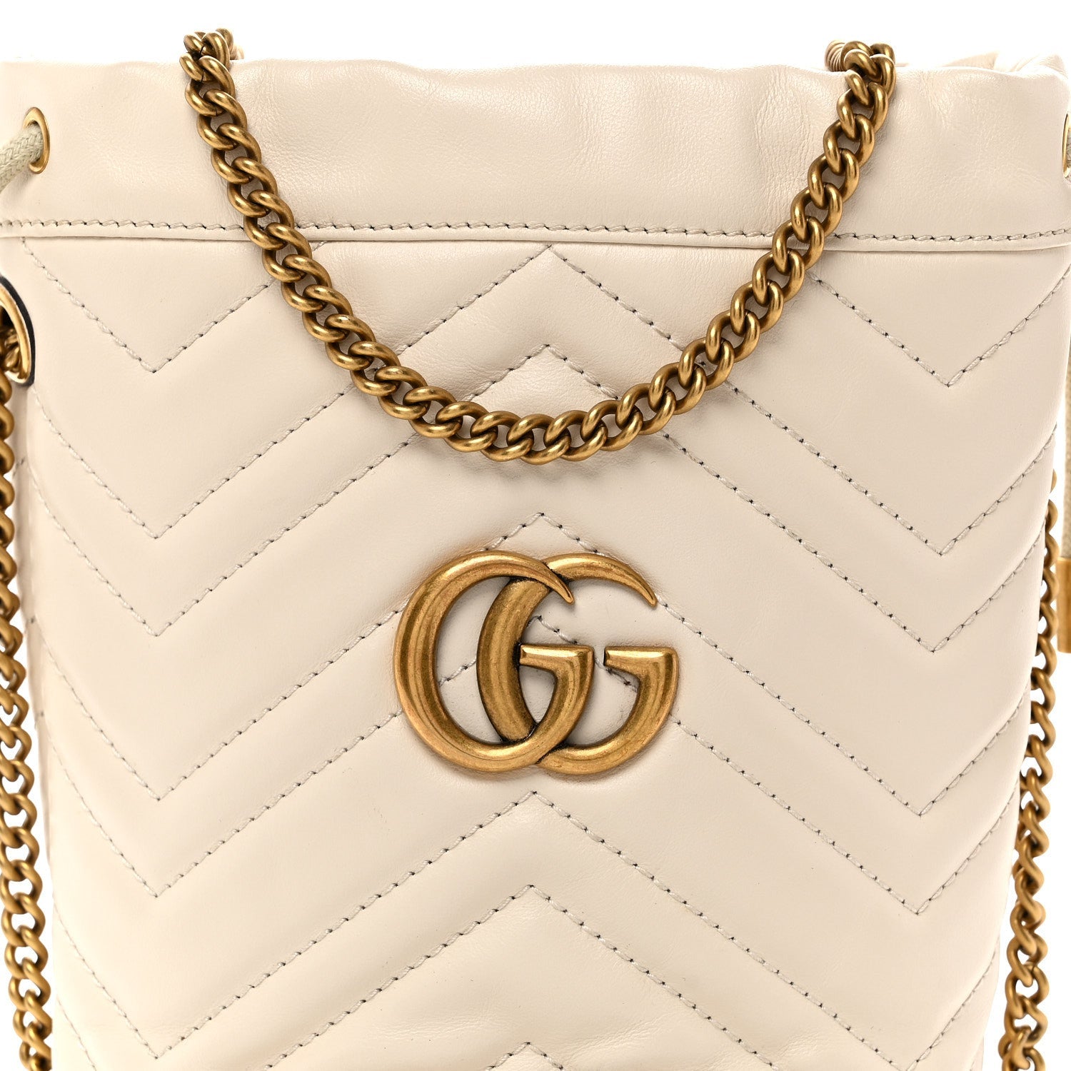Gucci Calfskin Matelasse Mini GG Marmont 2.0 Bucket Bag White