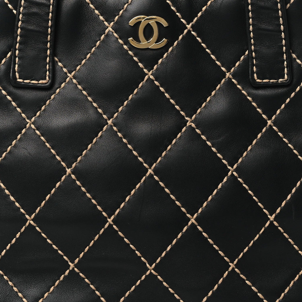 Chanel Calfskin Stitch Small Surpique Tote Black