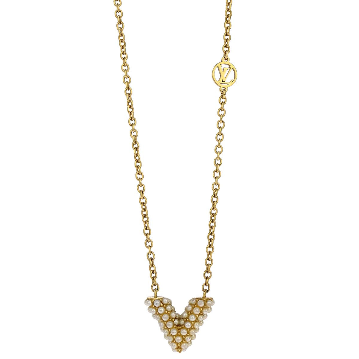 Louis Vuitton Gold Collier Essential V Perle Necklace M68358 VA0179