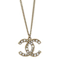 Chanel Charm CC Gold Chain Necklace Costume Pearl A12A