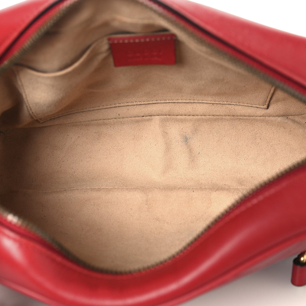 Gucci Calfskin Matelasse Small GG Marmont Chain Shoulder Bag Hibiscus Red