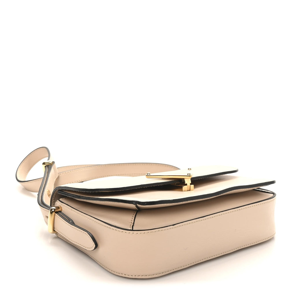 Prada Box Calfskin Triangle Embleme Flap Shoulder Bag Sabbia