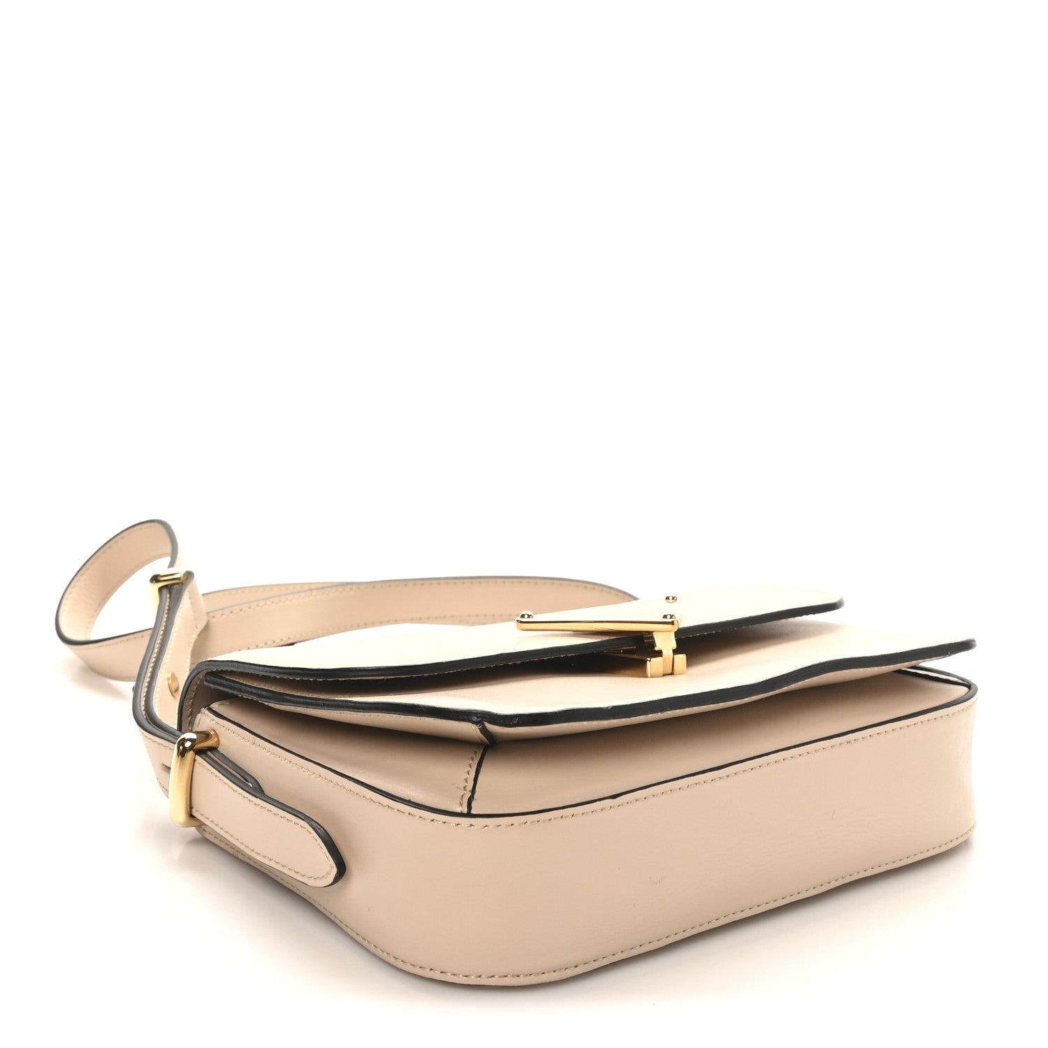 Prada Box Calfskin Triangle Embleme Flap Shoulder Bag Sabbia